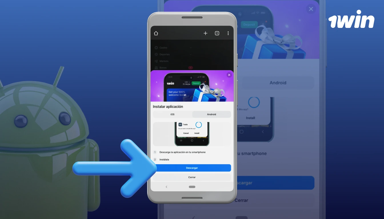 Pulsa "Descargar APK" para iniciar la descarga desde el sitio web de 1win